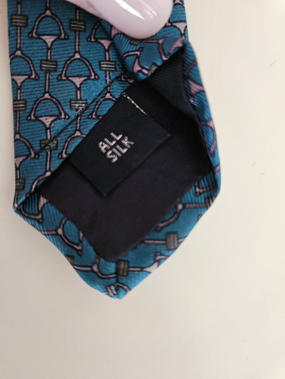 BROOKS BROTHERS Teal Blue Pink Equestrian Horse Bit Print Silk Tie - Picture 7 of 8